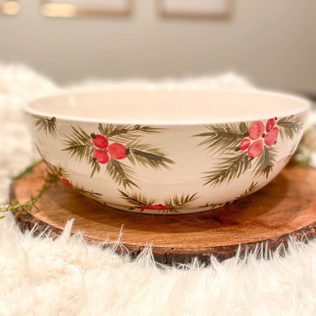 Berries and Pine Large Serving Bowl